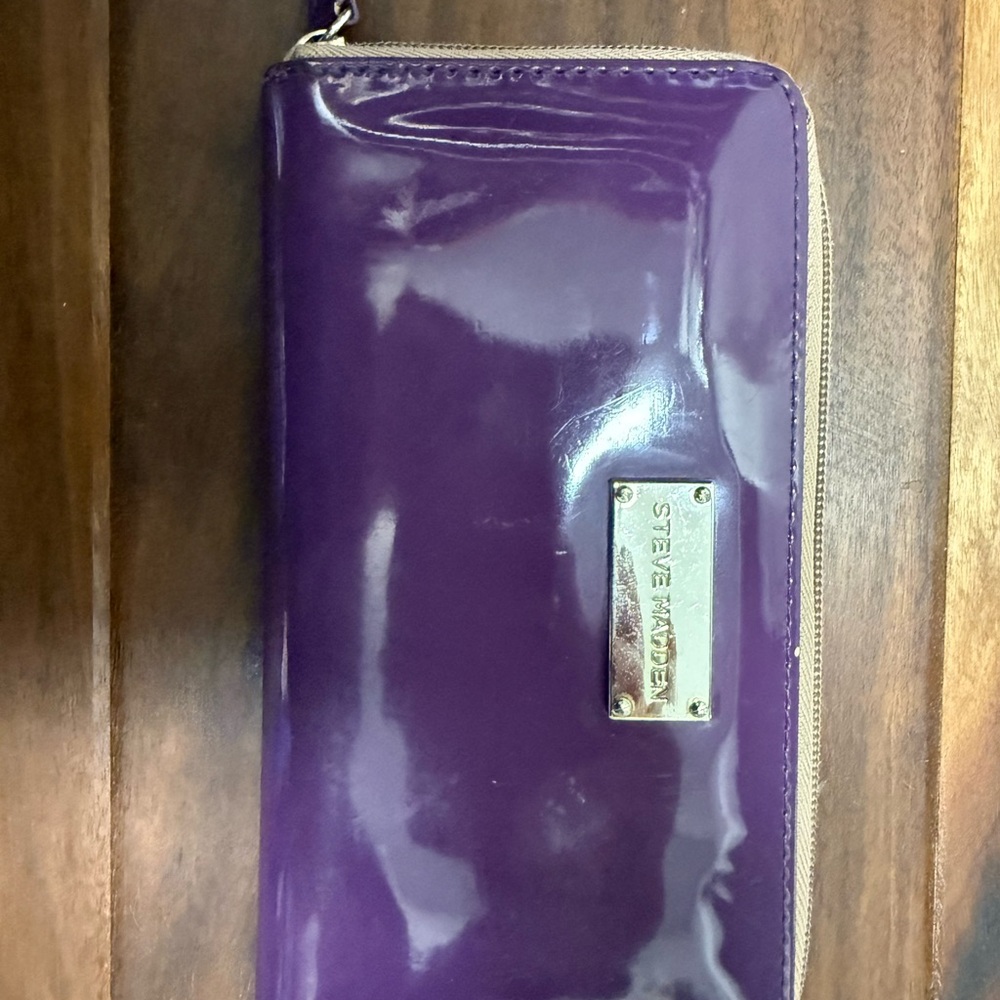 Steve Madden Glossy Purple Patent Zip-Around Wallet
